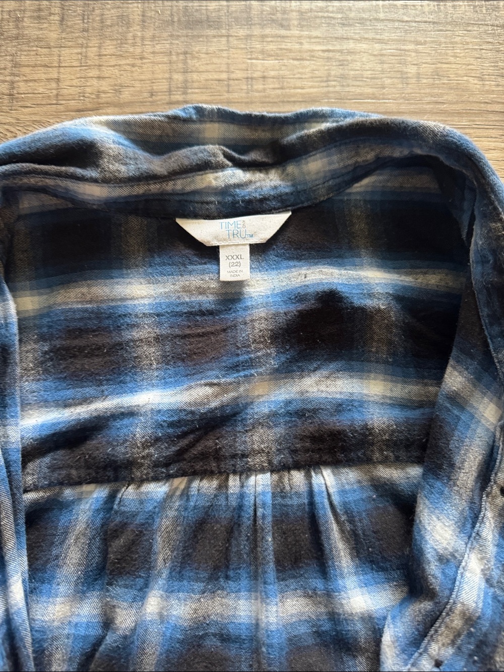 Time and Tru Blue and Black Plaid Button-Down Shirt - Picture 2 of 2